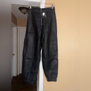 Women’s  Black Pleather Cargo Jogger Pants